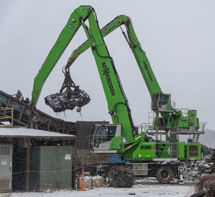 Manufacturer photo of a Sennebogen material handler in a scrap yard